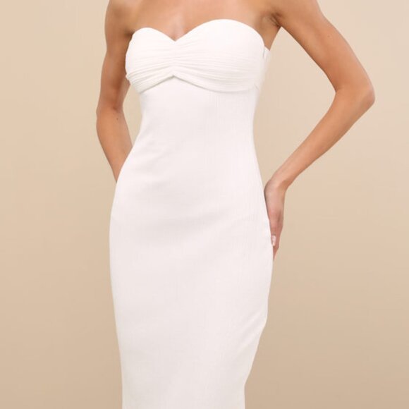 Lulus Dresses & Skirts - Lulus Basilia White Ribbed Strapless Midi Dress - Size XL